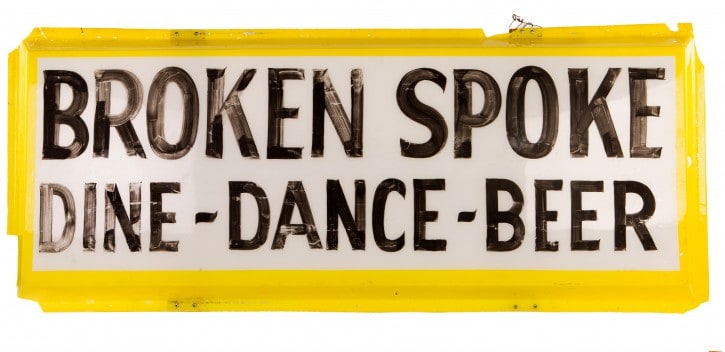 Original sign from the Broken Spoke, established in 1964. Courtesy of James White