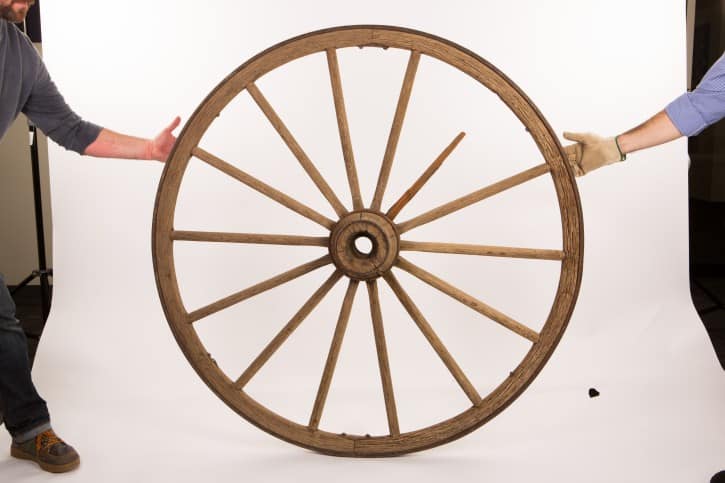 This wagon wheel with a broken spoke was propped at the front entrance of the Broken Spoke for many years. Courtesy of James White (Photo Bob Delevante, courtesy Country Music Hall of Fame & Museum)