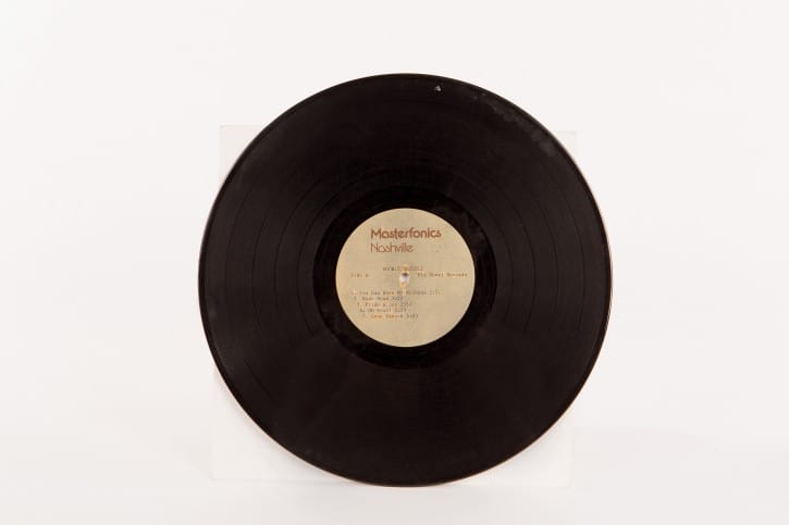 Test pressing of an unreleased album by Double Trouble, an Austin R&B group that included guitarist Stevie Ray Vaughan and singer Lou Ann Barton. Joe Gracey produced the recordings at Cowboy Jack Clement’s Nashville studio, the Cowboy Arms & Recording Spa, in November 1979. Courtesy of Kimmie Rhodes (Photo Bob Delevante, courtesy Country Music Hall of Fame & Museum)