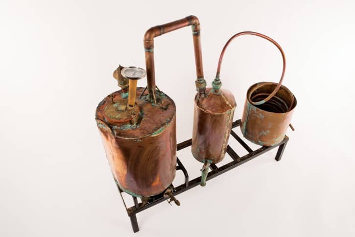 Will D. Campbell and Tom T. Hall used this copper still to make whiskey. (Photo Bob Delevante, courtesy Country Music Hall of Fame & Museum)
