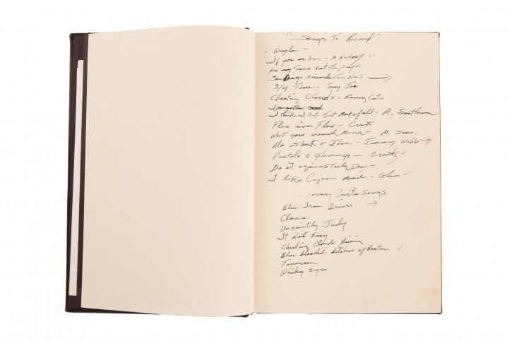 Leather-bound folio containing handwritten lyrics and notes by Waylon Jennings. Courtesy of Jessi Colter (Photo Bob Delevante, courtesy Country Music Hall of Fame & Museum)