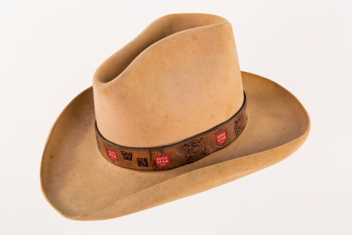 Texas Hatters made this Lone Star Dude model for Willie Nelson, c. 1975. His initials are embossed on the hat band. Courtesy of James White (Photo Bob Delevante, courtesy Country Music Hall of Fame & Museum)