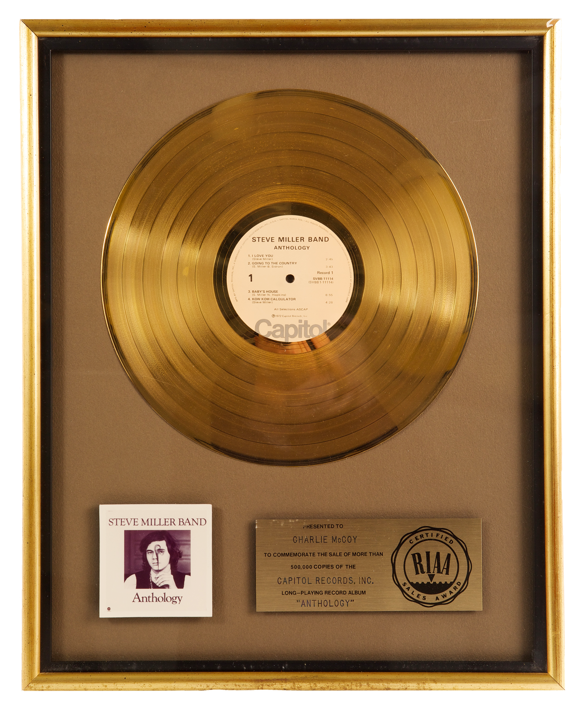 Steve Miller Band gold record