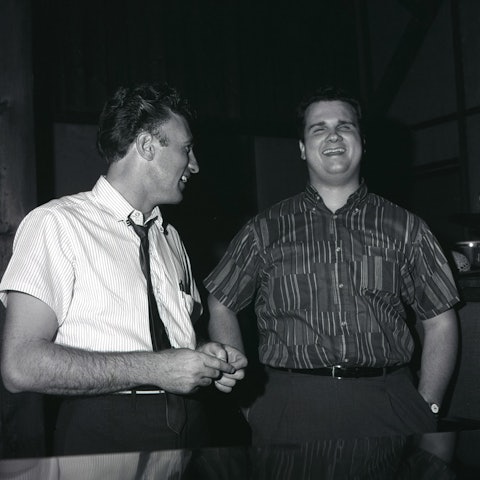 Pig Robbins (right) and singer Hugh X. Lewis during a 1960s session at Columbia Records Studio B.