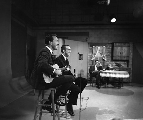 Ralph Emery with Marty Robbins for a television interview, late 1950s.