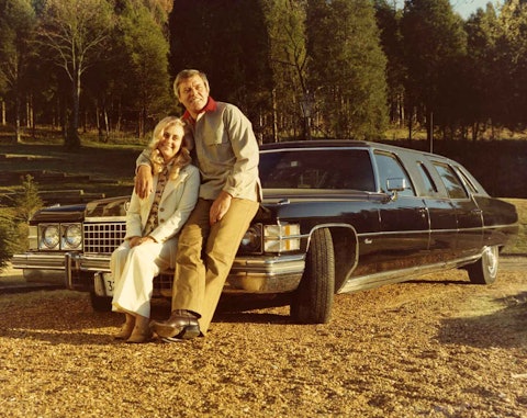 Dixie and Tom T. Hall, with limousine, at the Halls’ Fox Hollow farm in Williamson County, Tennessee. Photo by Joe Horton.