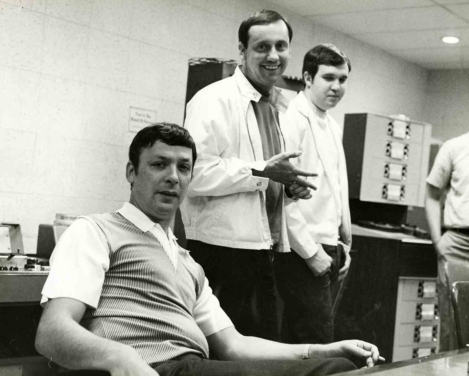 From left: Monument Records owner Fred Foster and Ray Stevens in the recording studio, 1970. Stevens recorded for Monument Records from 1965 to 1970.