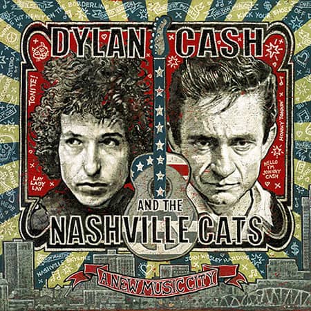Illustration of Bob Dylan and Johnny Cash for the Dylan, Cash and the Nashville Cats online exhibit
