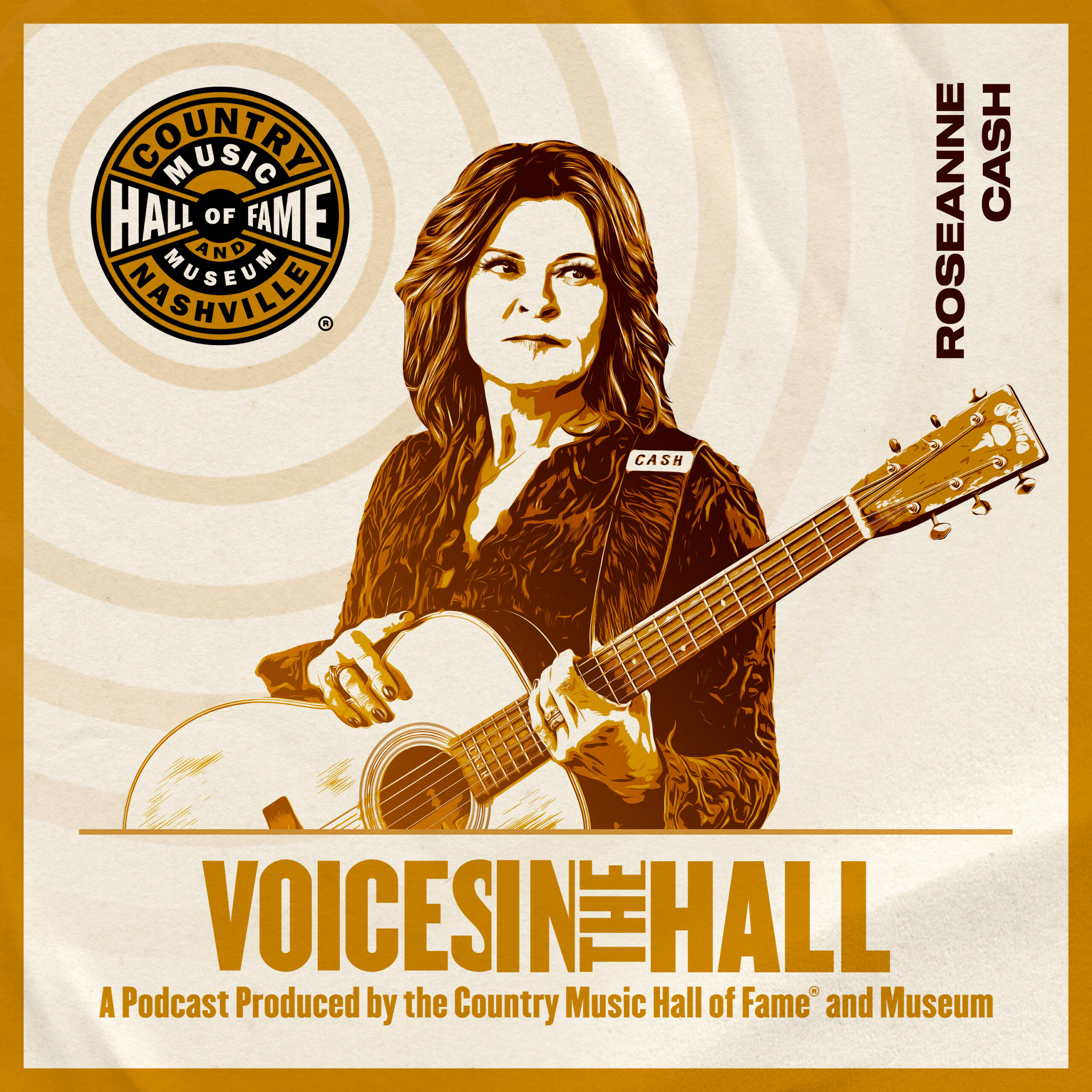 on Country Music Hall of Fame and Museum’s “Voice in the Hall” Podcast. Rosanne Cash is holiday a classical guitar.