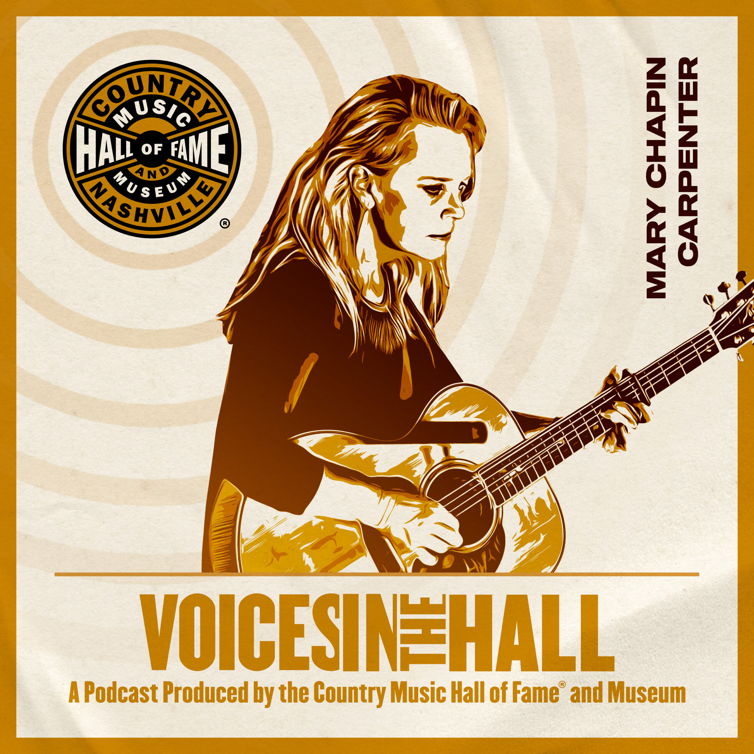 S1E5: Mary Chapin Carpenter on Country Music Hall of Fame and Museum’s “Voice in the Hall” Podcast. Carpenter is playing a classical guitar.