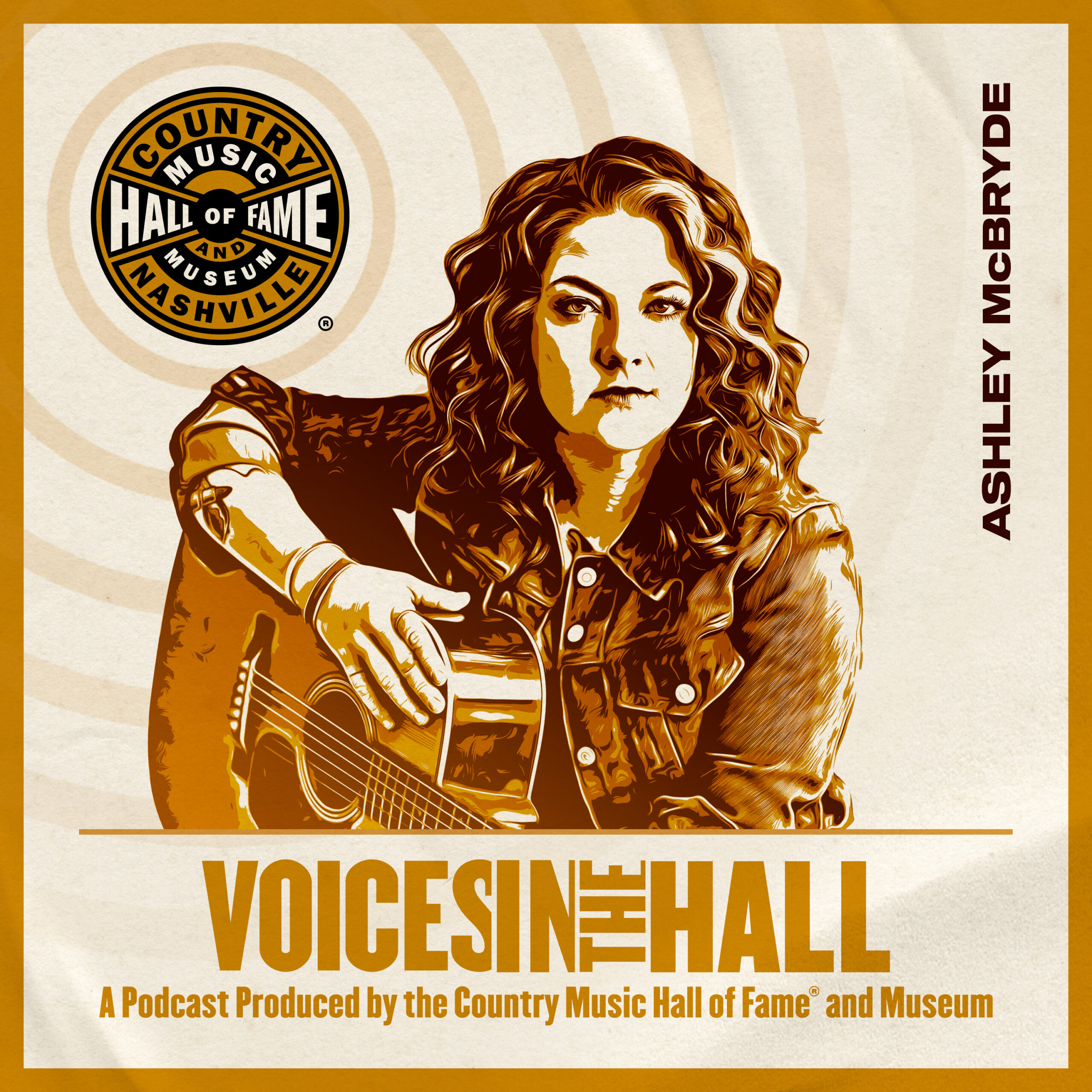 S3E1: Ashley McBryde on Country Music Hall of Fame and Museum’s “Voice in the Hall” Podcast. McBryde is holding a classic guitar.