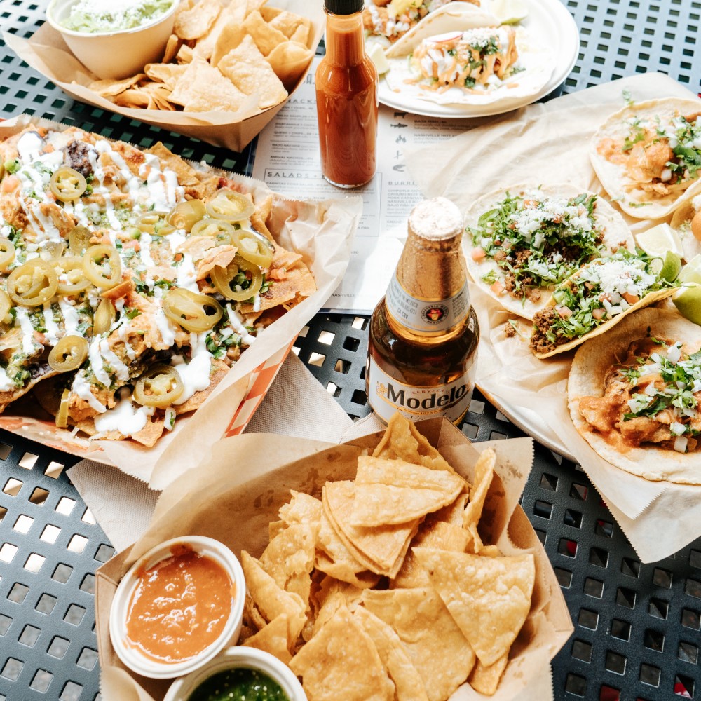 An array of Mexican food placed on a table.