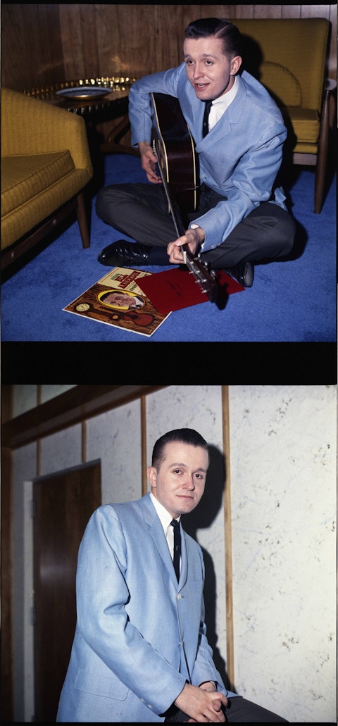 Bill Anderson with a copy of Bill Anderson Sings Country Heart Songs, his 1962 debut album, at his feet.