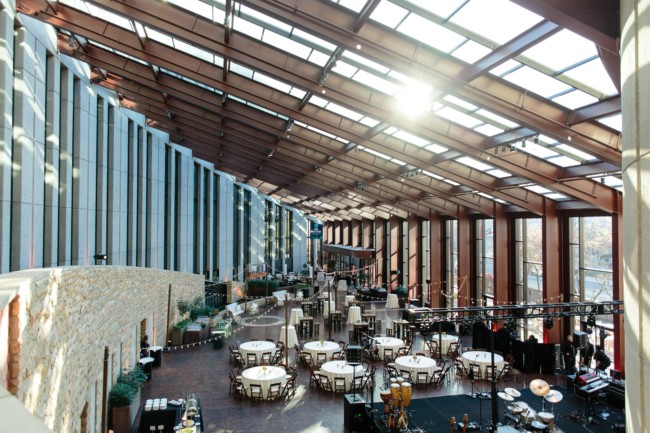 Mike Curb Conservatory at the Country Music Hall of Fame and Museum in Nashville while staff sets up for an event