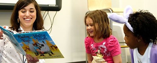 An adult reading to children