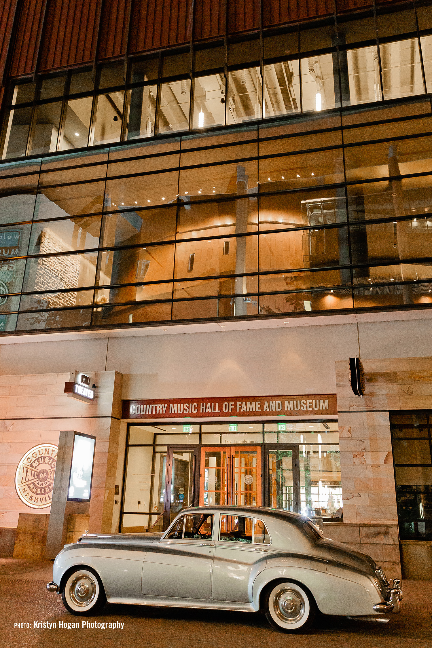 Car parked outside of the Country Music Hall of Fame and Museum - a unique Nashville Wedding Venue