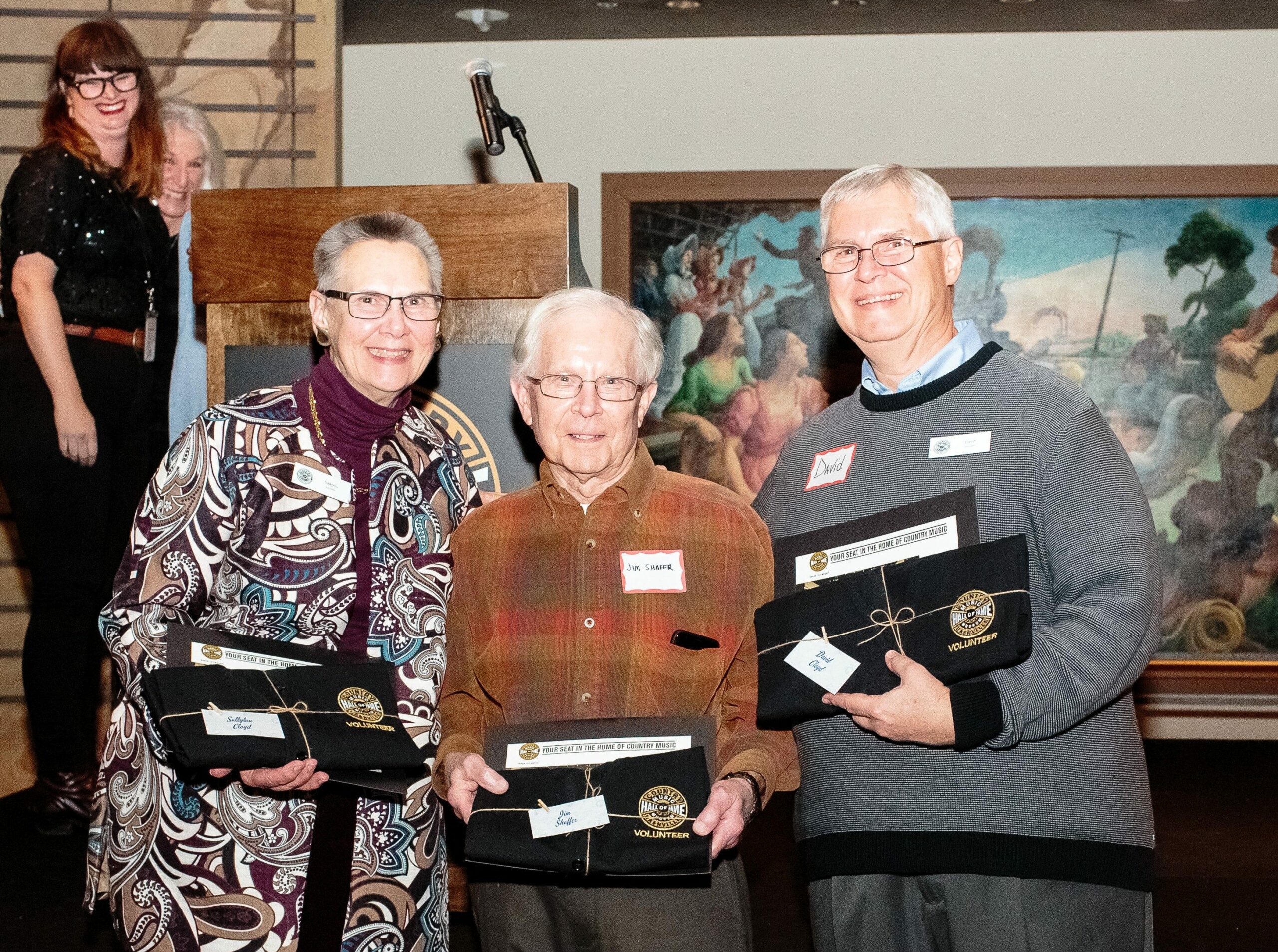 Front: Sallylou Cloyd, Jim Shaffer, and David Cloyd Back left: Former volunteer manager Dani McQuoid and Dick’s widow Carol
