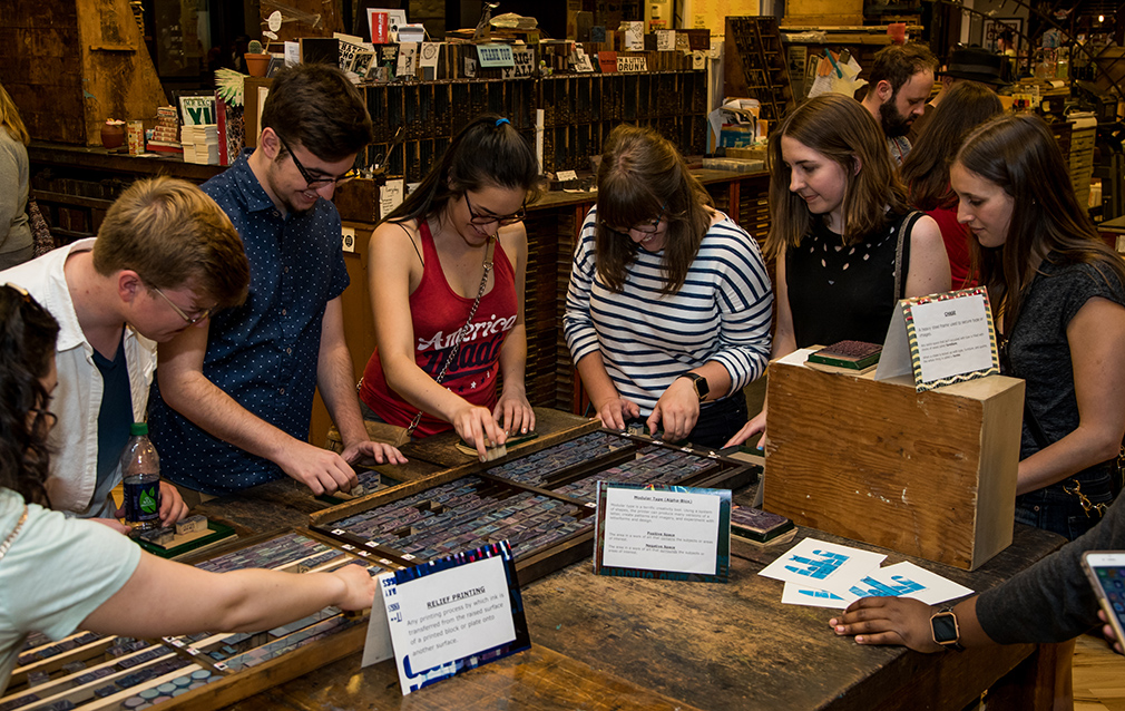 Group of students at Hatch Show print
