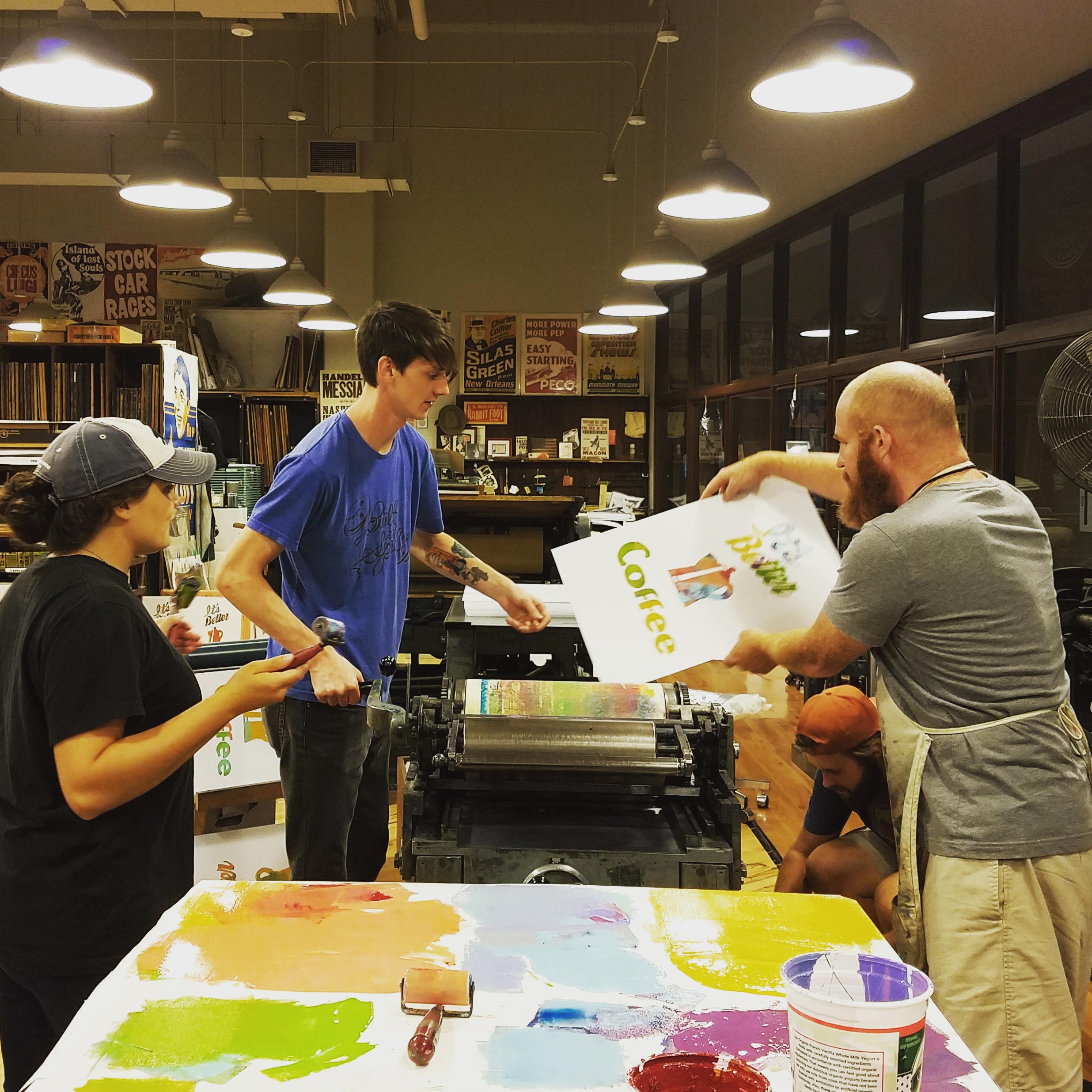 interns printing with coffee