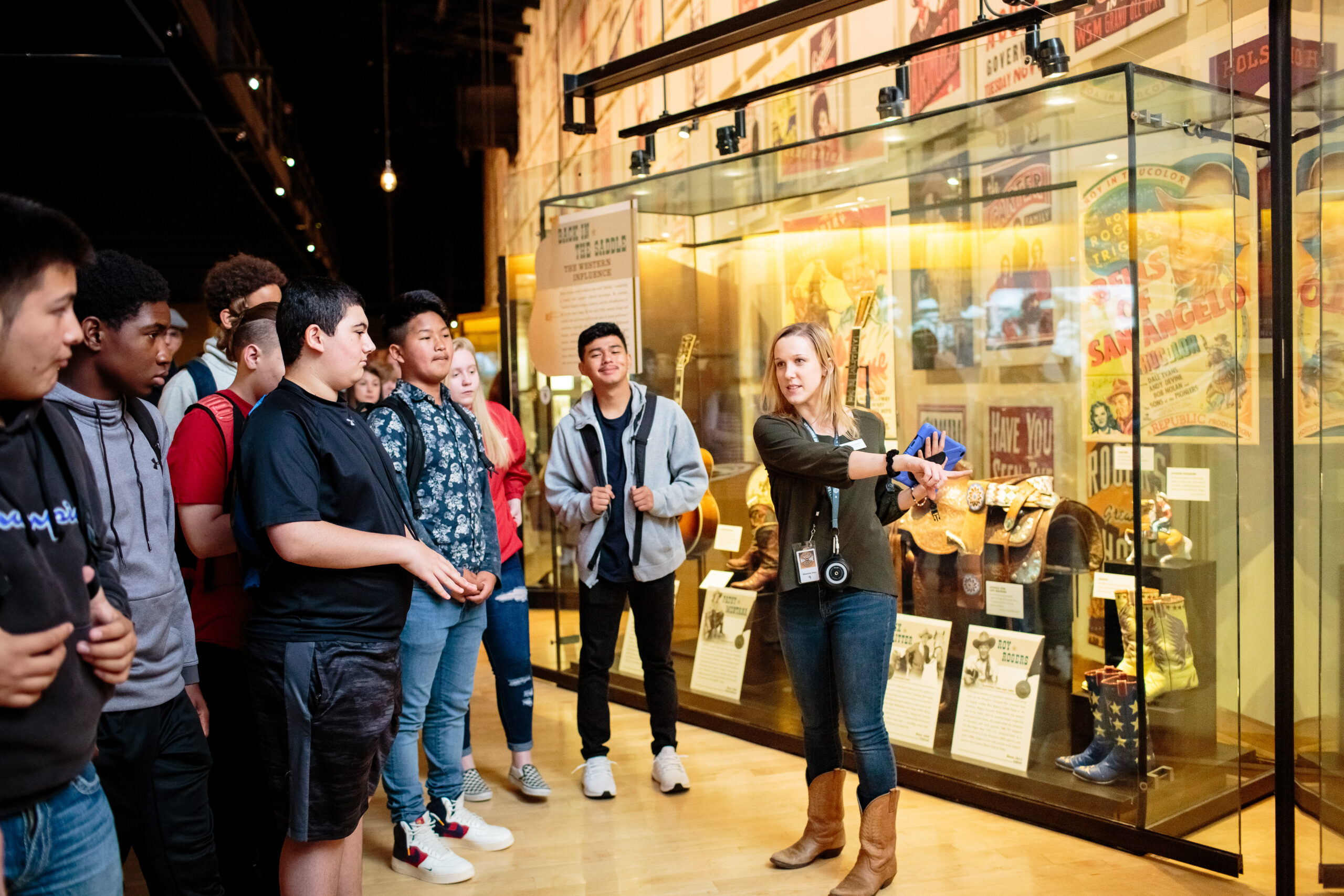 A group of young men take a guided tour of the Museum.