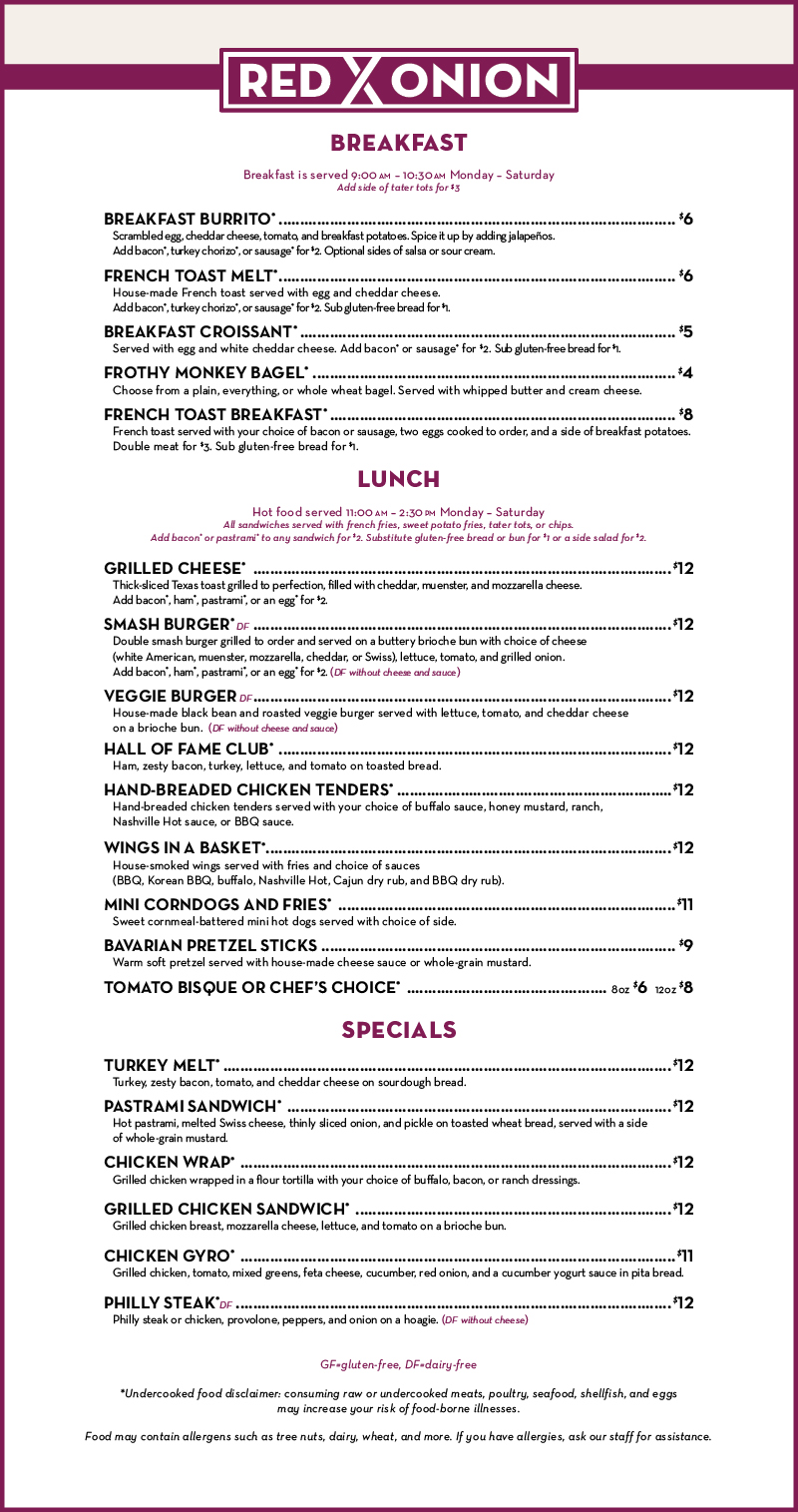 Red Onion Menu Country Music Hall of Fame and Museum